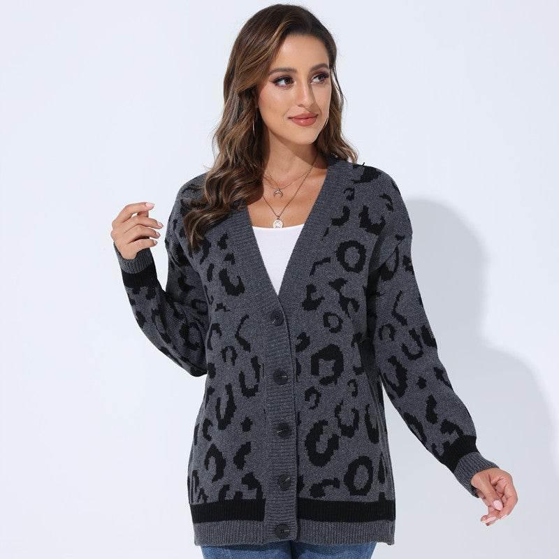 Loose Cardigan Sleeve Knit Sweater Dark Grey One Size