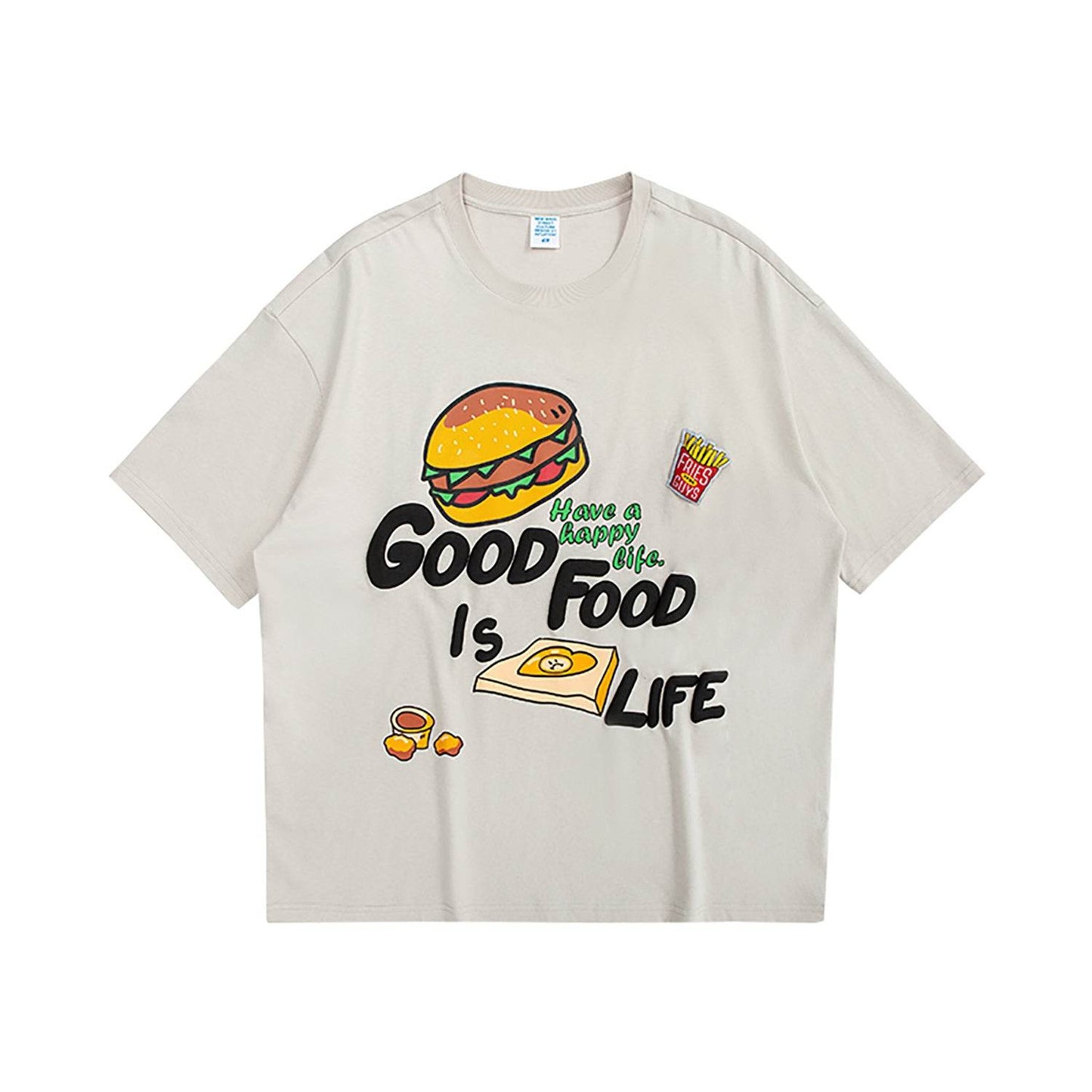 French Fries Cartoon Burger Loose T-shirt For Women Beige MuddyStock