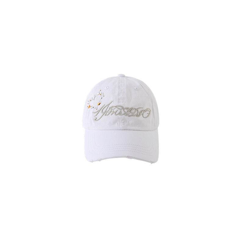 Denim Retro Sunshade Embroidered Hot Diamond Baseball Cap White F MuddyStock