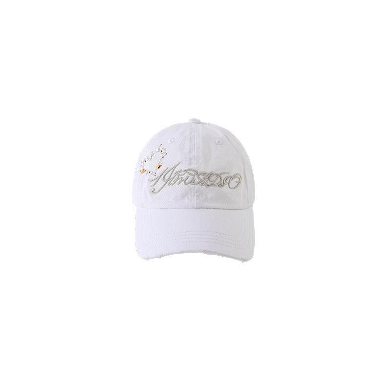 Denim Retro Sunshade Embroidered Hot Diamond Baseball Cap White F