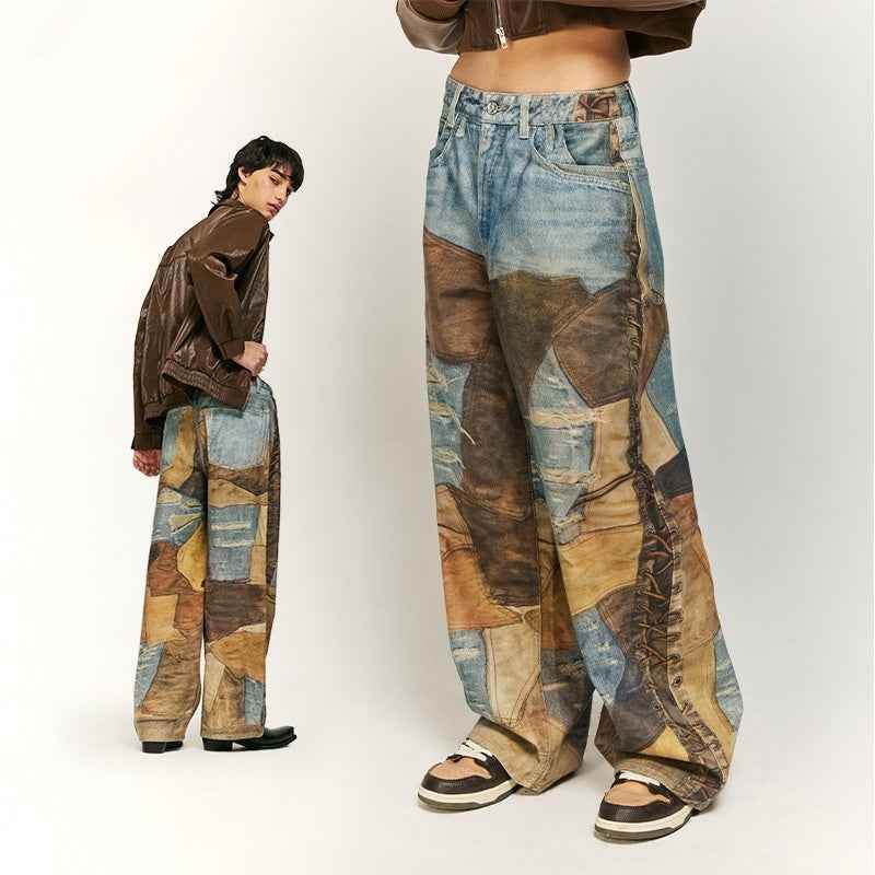 Vintage Patch Jeans Pure Cotton Casual Pants For Men And Women MuddyStock