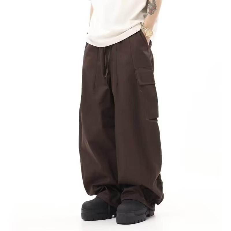 American Vintage Crumpled Multi-pocket Loose Cargo Pants Brown MuddyStock