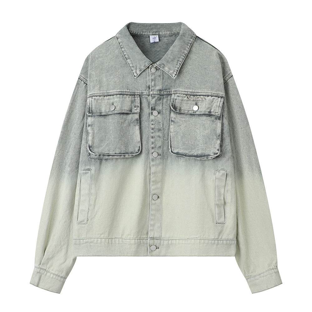Washed Tie-dye Gradient Denim Jacket For Women Blue MuddyStock