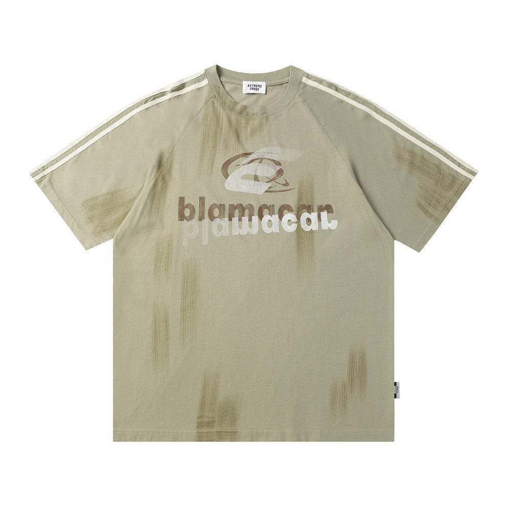 Fashion Letter Loose Short Sleeve T-shirt For Men Gray Green MuddyStock