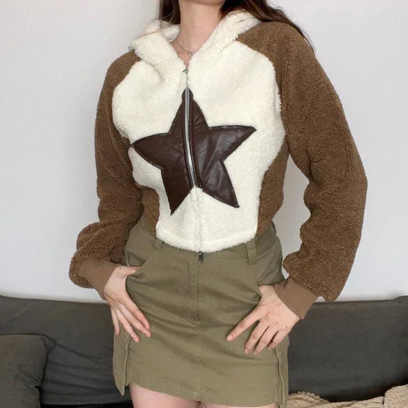 Hooded Star Patch Hoodie For Women
