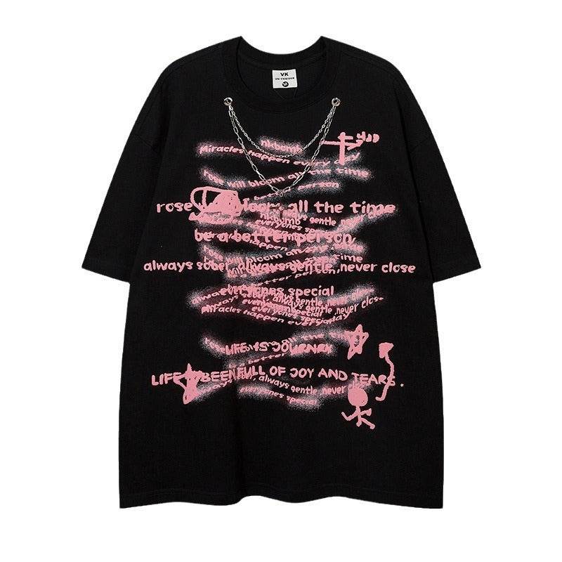 Letter Necklace Short Sleeve T-shirt For Men And Women MuddyStock