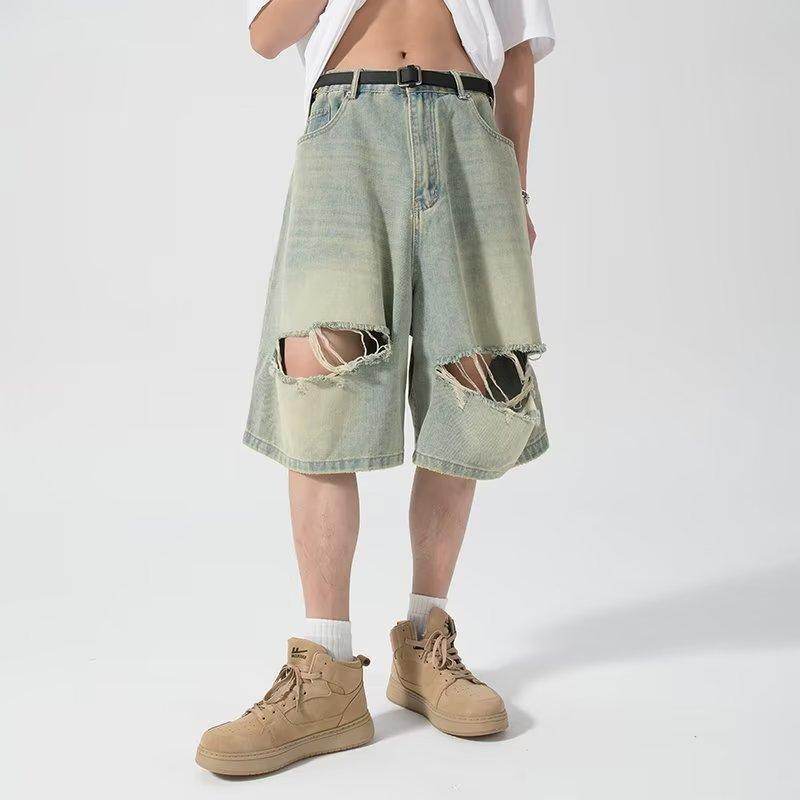 Ripped Denim Shorts For Men Light Blue MuddyStock