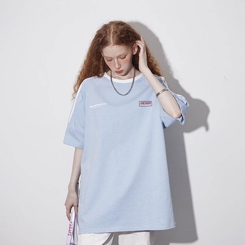 Retro Short Sleeve T-shirt For Women Blue MuddyStock