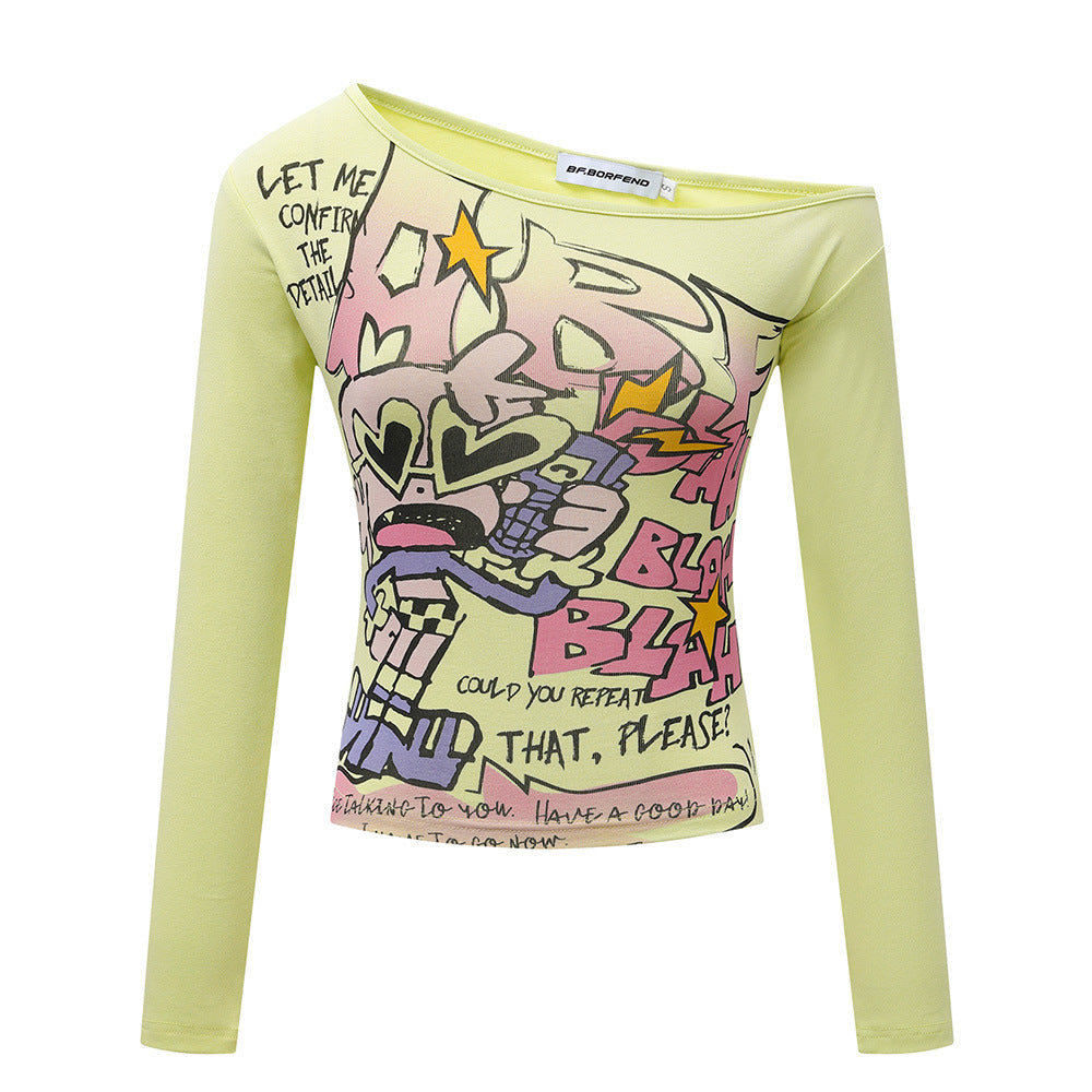 Off-Shoulder Long Sleeve T-Shirt for Women Stylish and Fitted Top