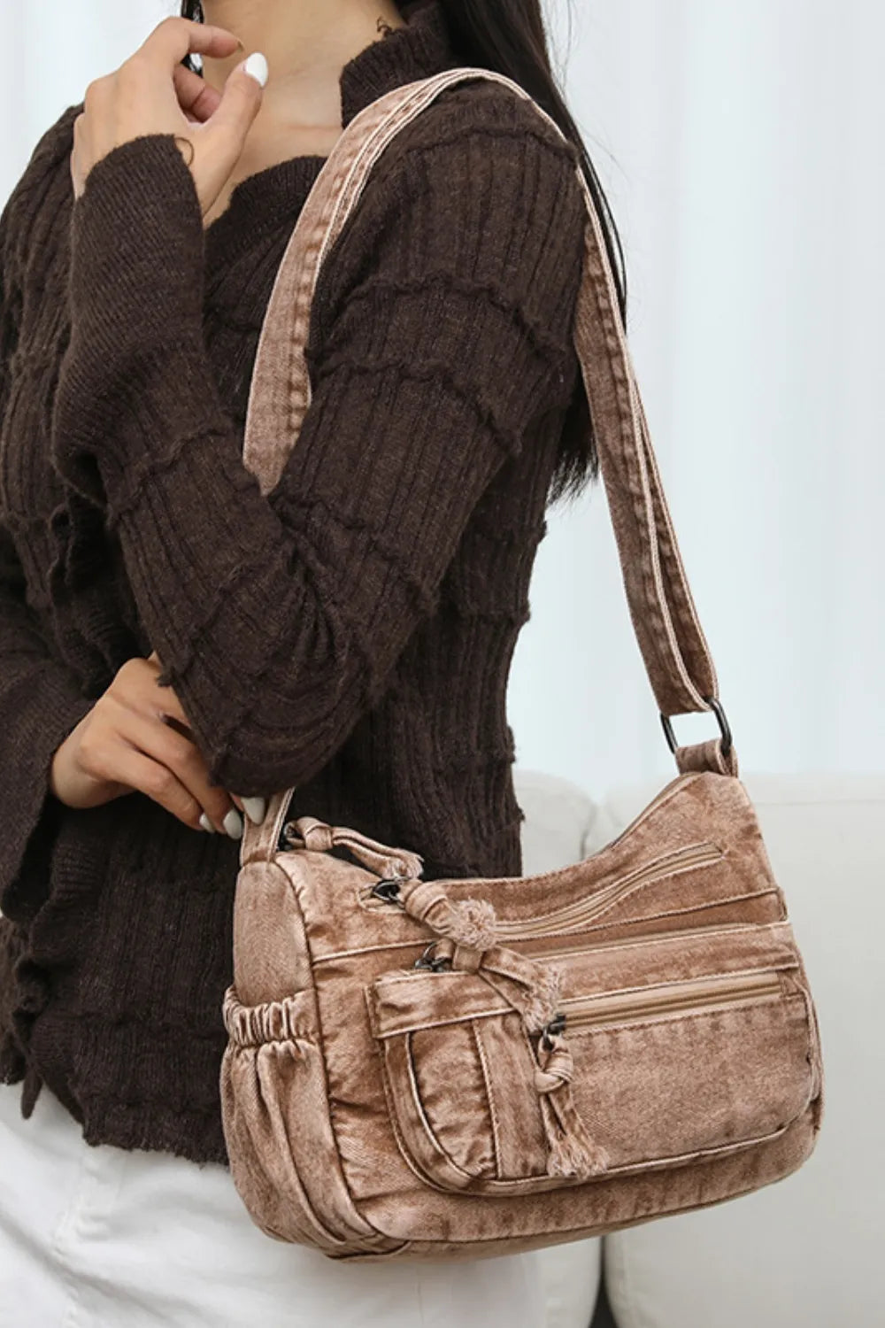 Adjustable Strap Denim Crossbody Bag For Women