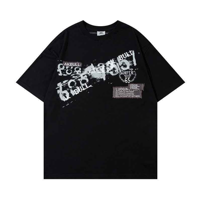 Letter Affixed Cloth Embroidered Printed Short Sleeve Men MuddyStock