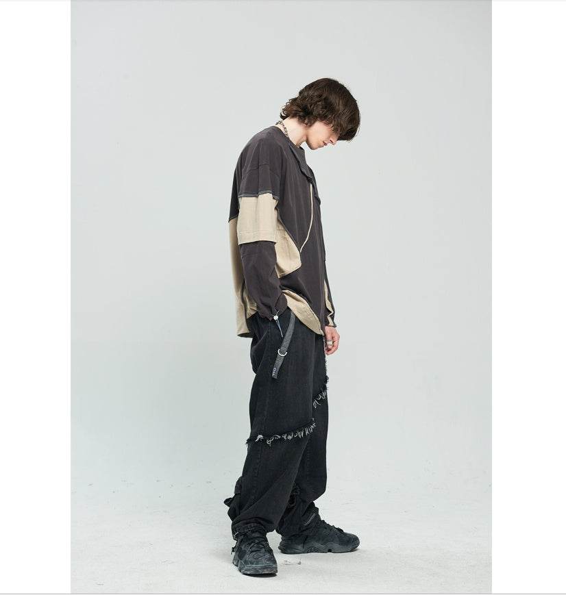 Contrasting color long-sleeve hooded sweatshirt For Men MuddyStock