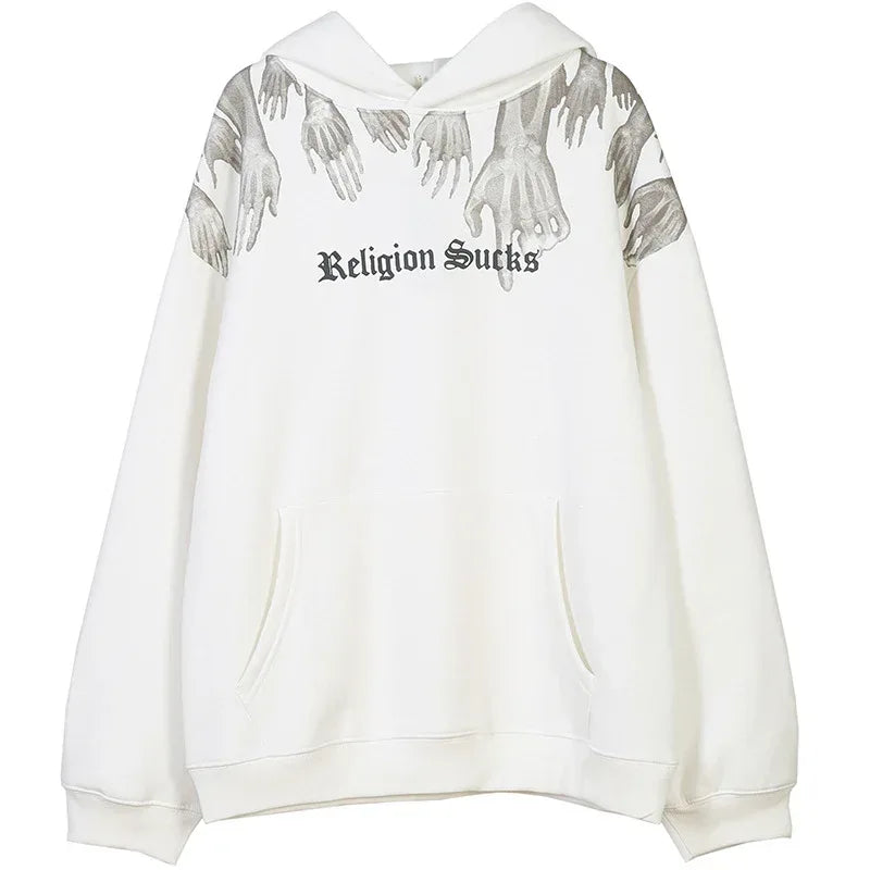 Ghost hand fleece hoodie for men and women White MuddyStock