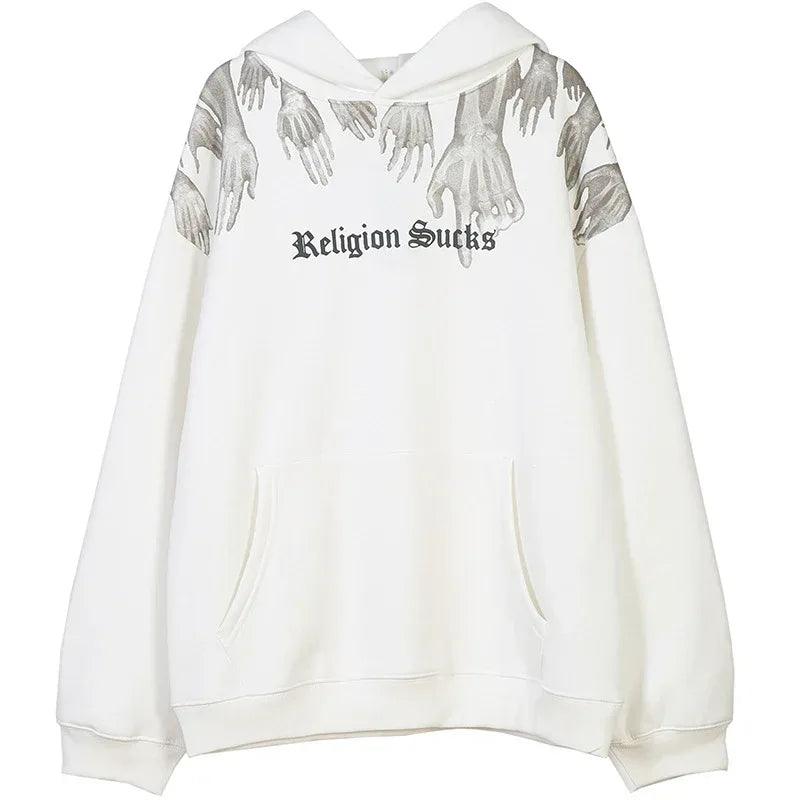 Ghost hand fleece hoodie for men and women White