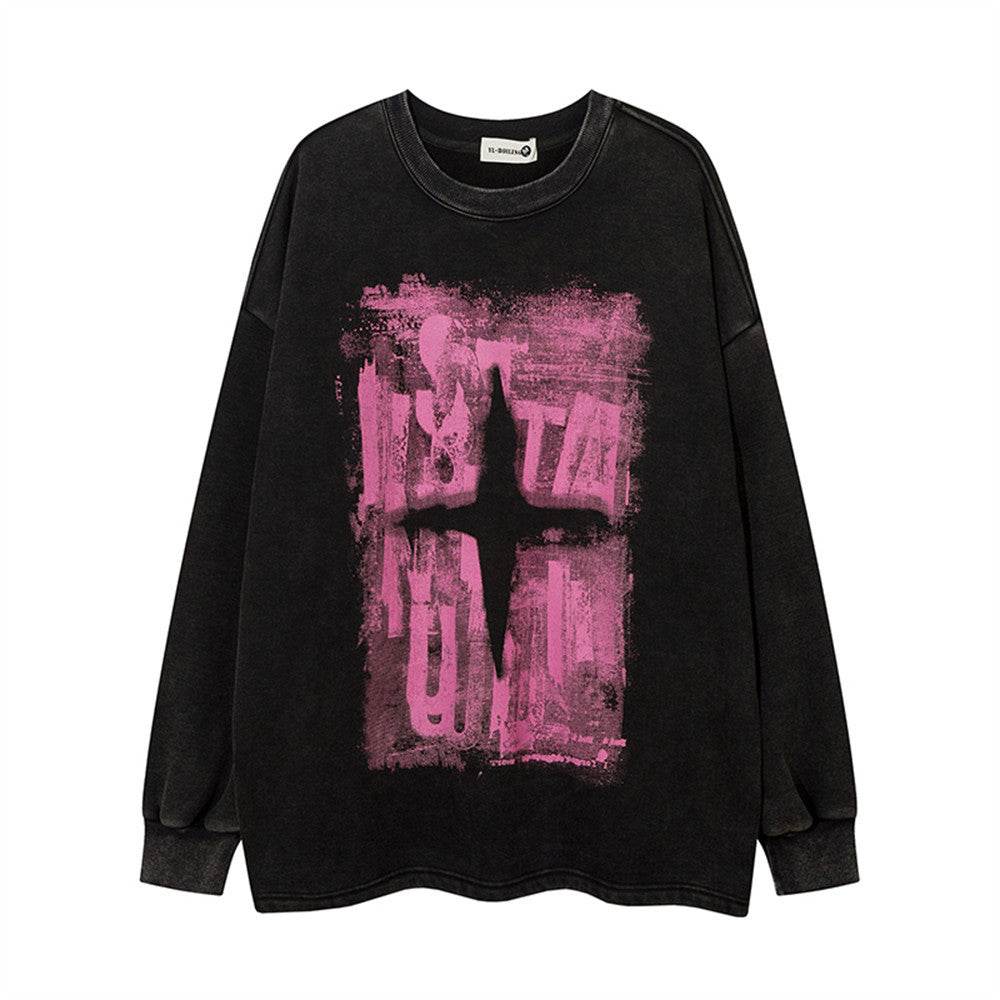 Round Neck Fleece-lined Sweatshirt For Women Black MuddyStock