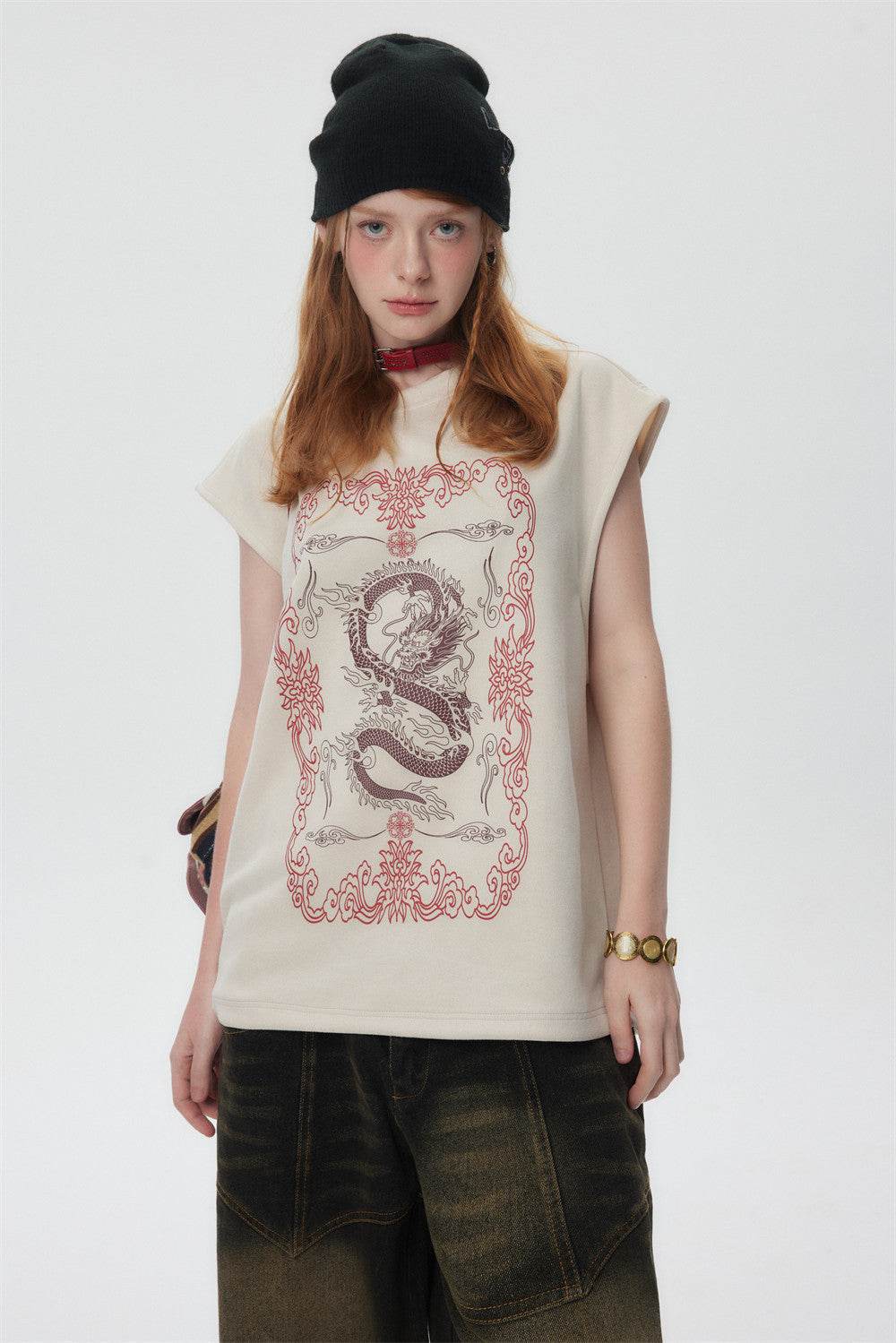 Dragon Pattern Printed Vest Women's Top MuddyStock