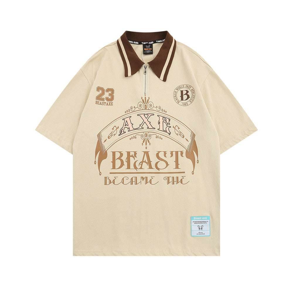 Short-sleeved Polo Shirt With Letters For Men And Women Apricot MuddyStock