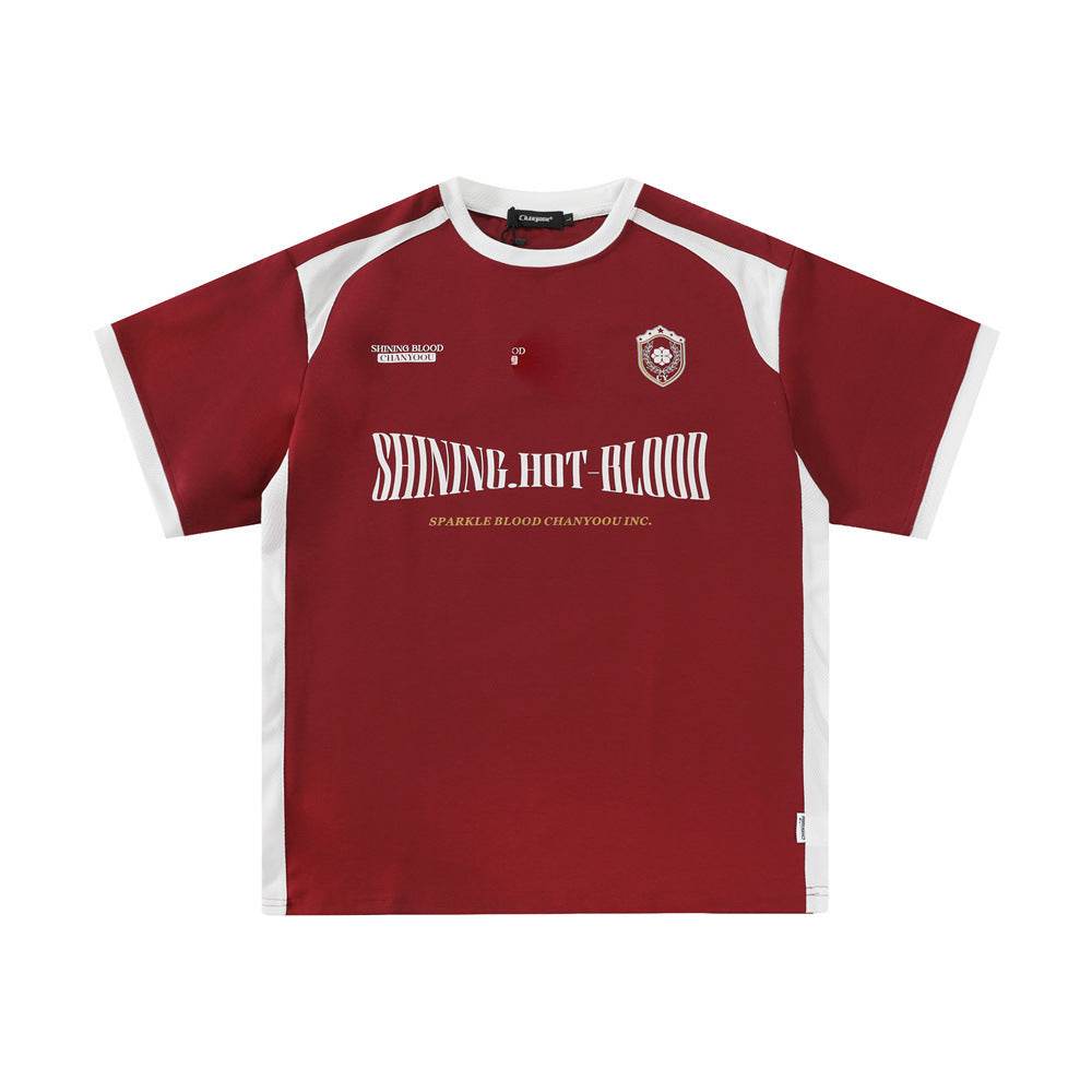 Color Contrast Patchwork Sports T-shirt For Men Red MuddyStock