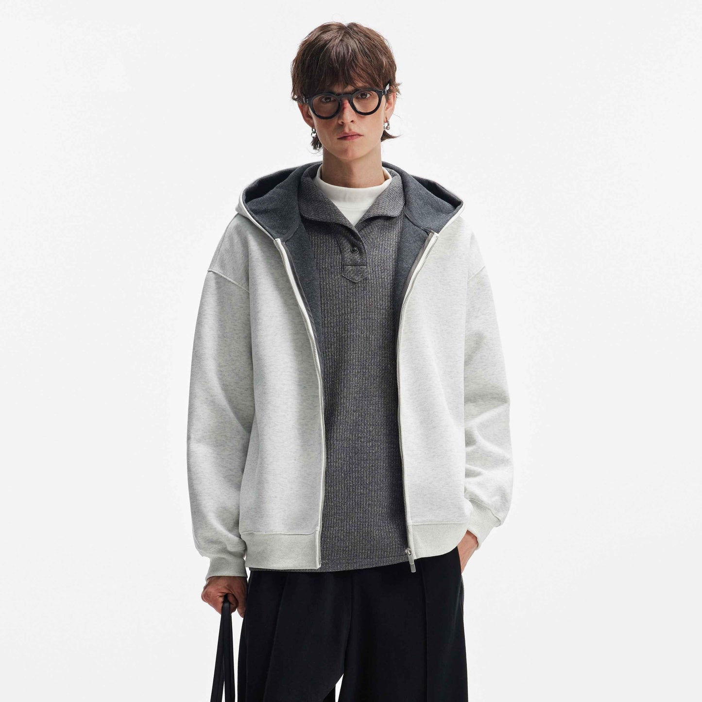 Men's zipper hoodie White Flower Grey