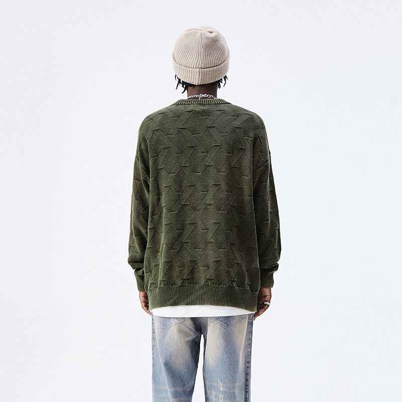 Men's Fashion Heavy Washed And Worn Round Neck Sweater MuddyStock