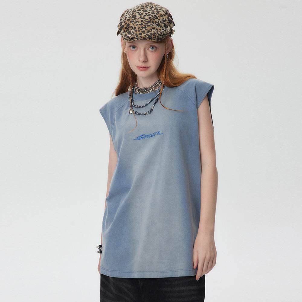 Distressed Washed Gradient Sleeveless Vest For Women MuddyStock