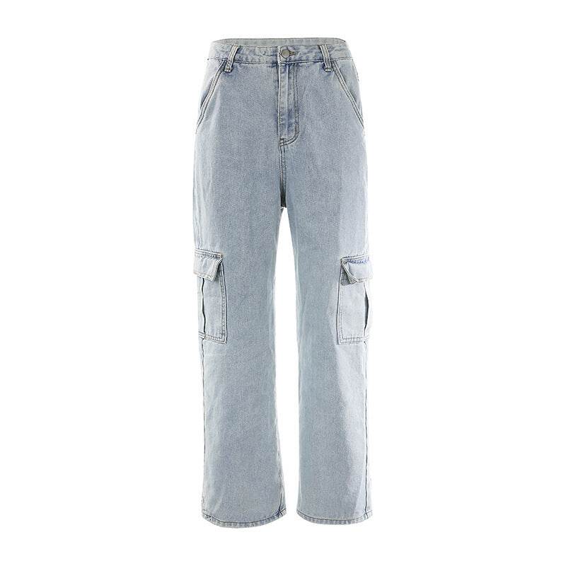 Straight trousers with high waist pockets Light blue MuddyStock