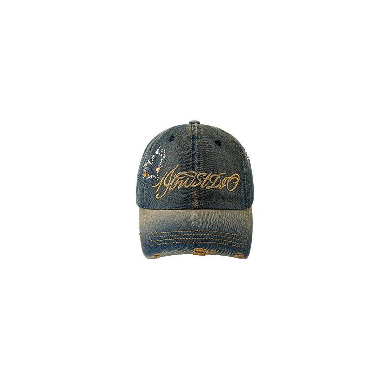 Denim Retro Sunshade Embroidered Hot Diamond Baseball Cap Blue F MuddyStock