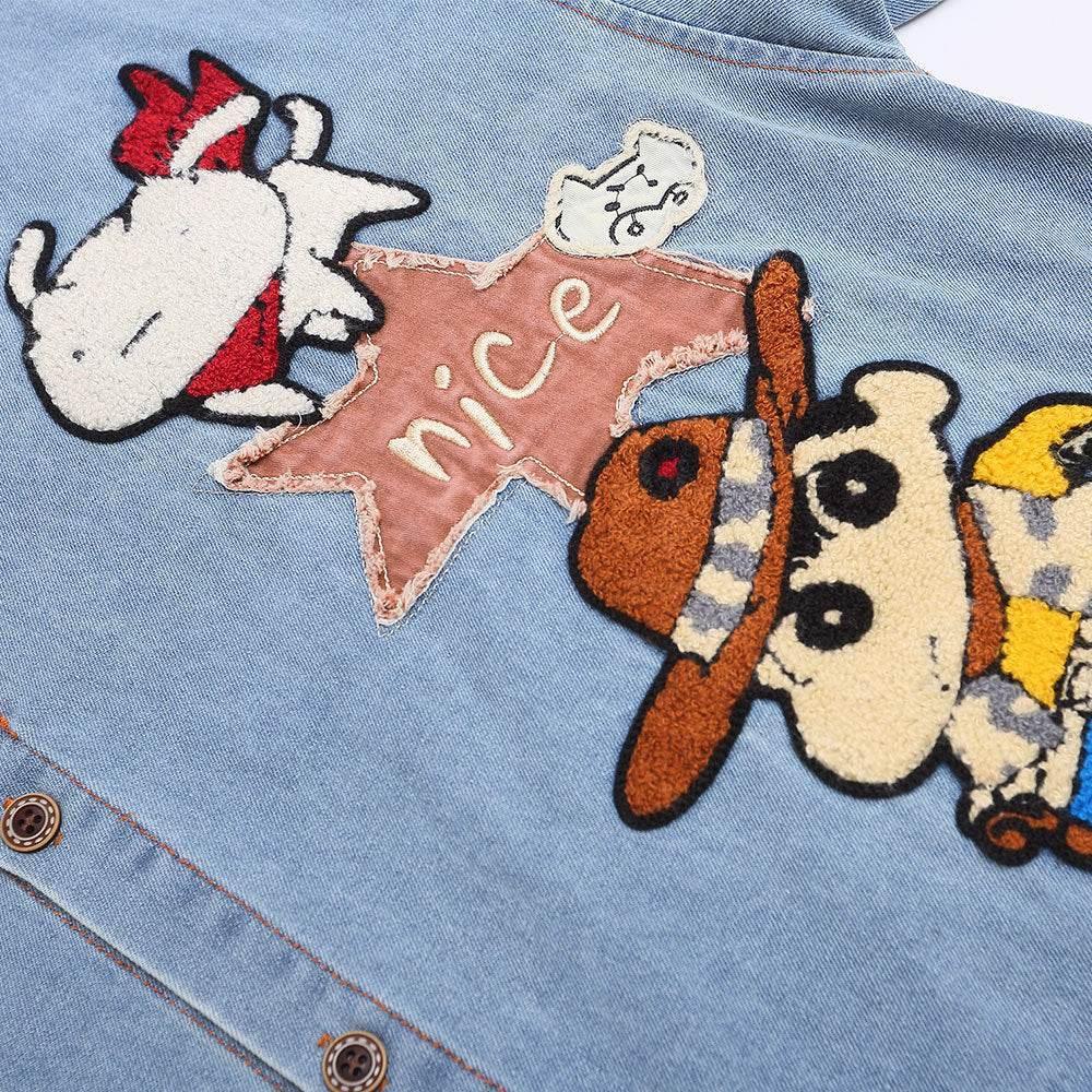 Embroidered Denim Short Sleeve Shirt for Men And Women