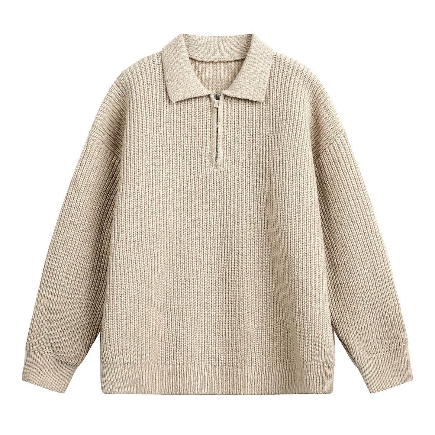 Half zip lapel sweater for men | MuddyStock Originals Milk Tea Apricot MuddyStock
