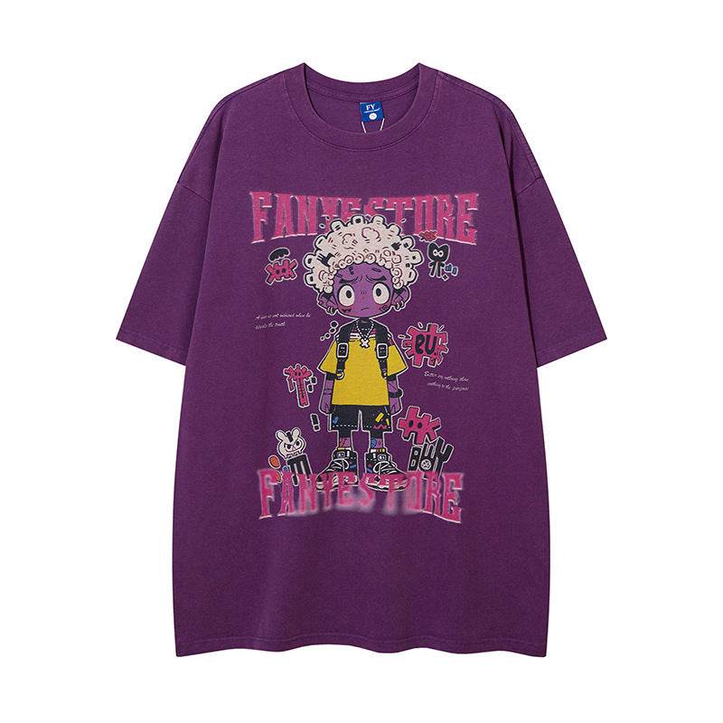 Cartoon Anime Print Distressed T-shirt For Men And Women MuddyStock