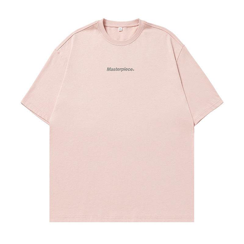 Letter printed loose round neck T-shirt | MuddyStock Originals Peach Pink MuddyStock