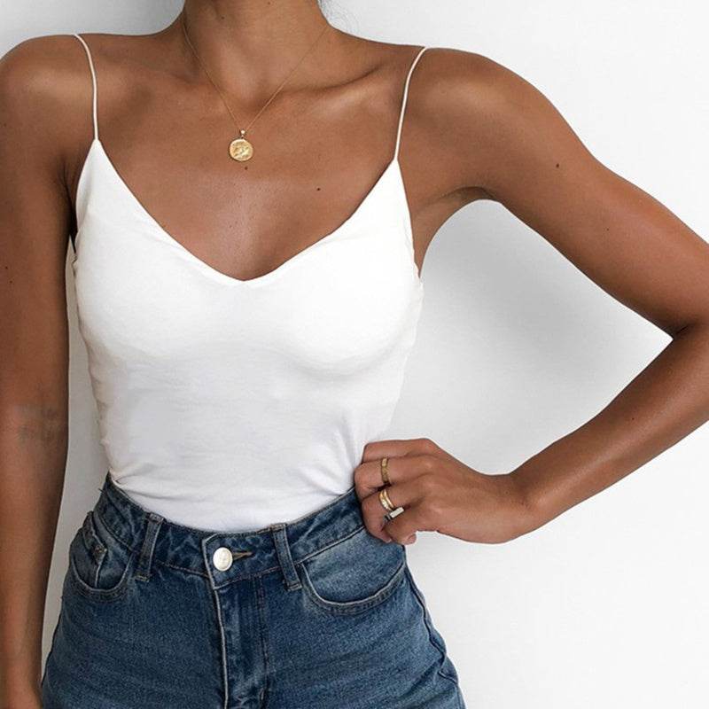 Satin Women Thin Wild Solid Camis Vest Women Tank Tops White MuddyStock
