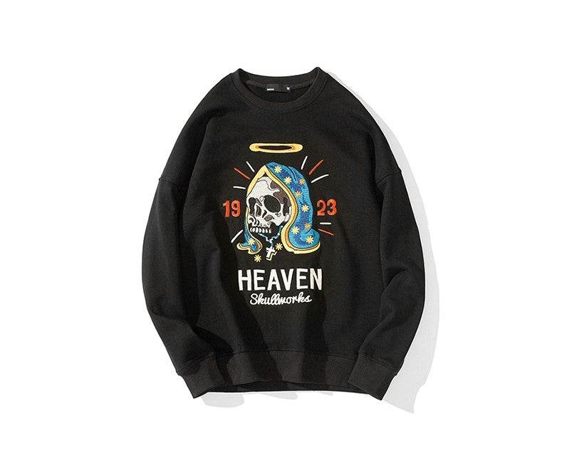 Retro motorcycle skeleton gangster high street sweater For Men Black MuddyStock
