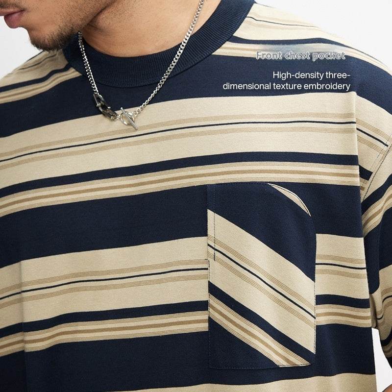 Striped Pocket T-shirt American Style Loose Short Sleeve MuddyStock