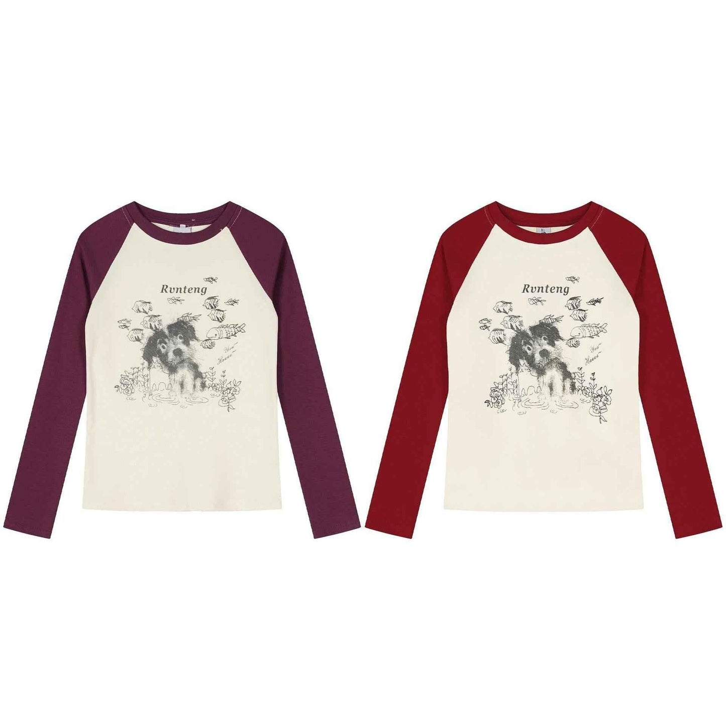 cartoon puppy long sleeved T-shirt for women | MuddyStock Originals