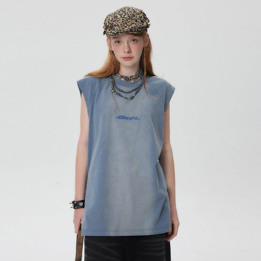 Distressed Washed Gradient Sleeveless Vest For Women MuddyStock
