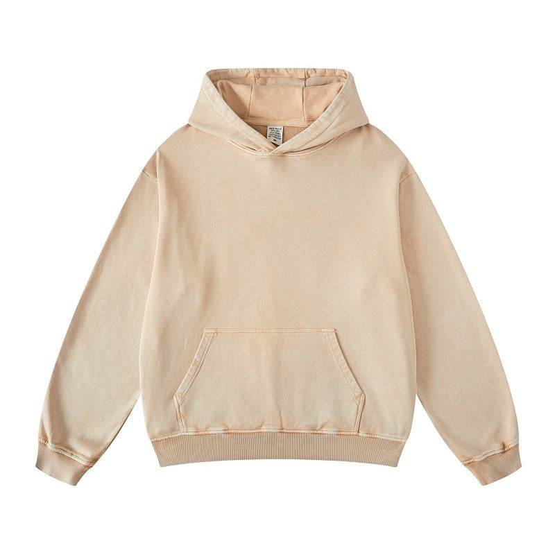 Thickened Washed Old Gradient Solid Color Batik Hooded Sweater For Men And Women Khaki MuddyStock