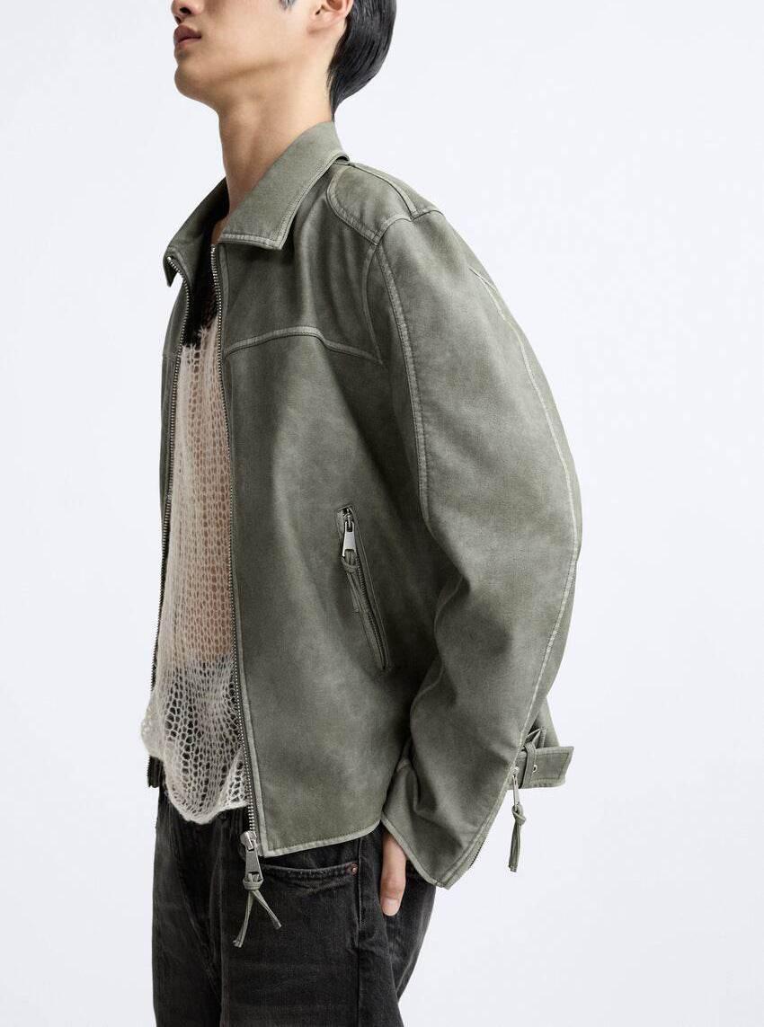 Men's Zipper Distressed Retro Washed Jacket