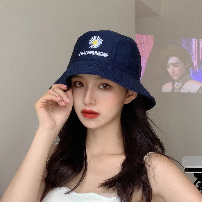 Flower Pot Hat Fisherman Hat Female Autumn And Winter Bucket Hat Navy Blue C adjustable MuddyStock