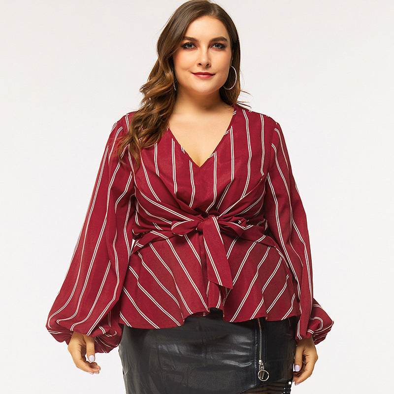 Long-sleeved V-neck Slim-fit Blouse MuddyStock