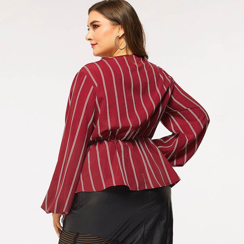 Long-sleeved V-neck Slim-fit Blouse MuddyStock