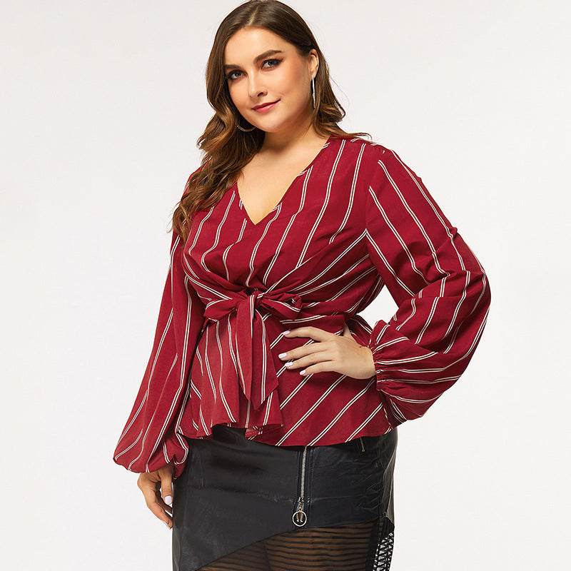 Long-sleeved V-neck Slim-fit Blouse MuddyStock