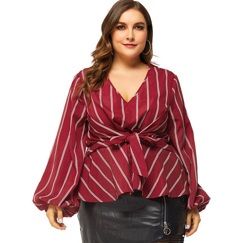 Long-sleeved V-neck Slim-fit Blouse MuddyStock