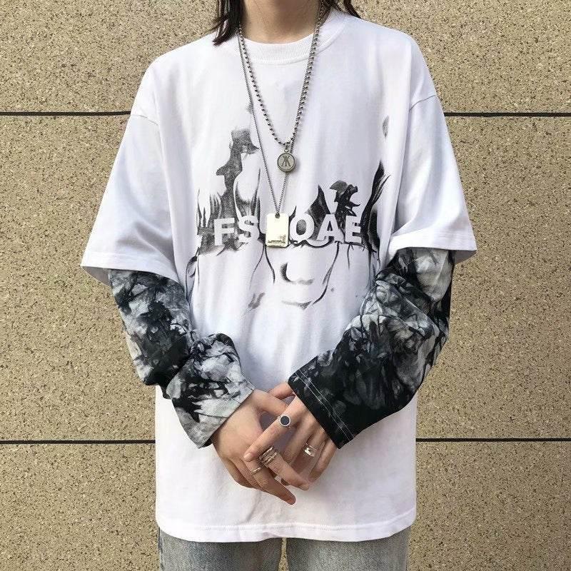 Street Personality Tie-Dye Flame Print Shirt White