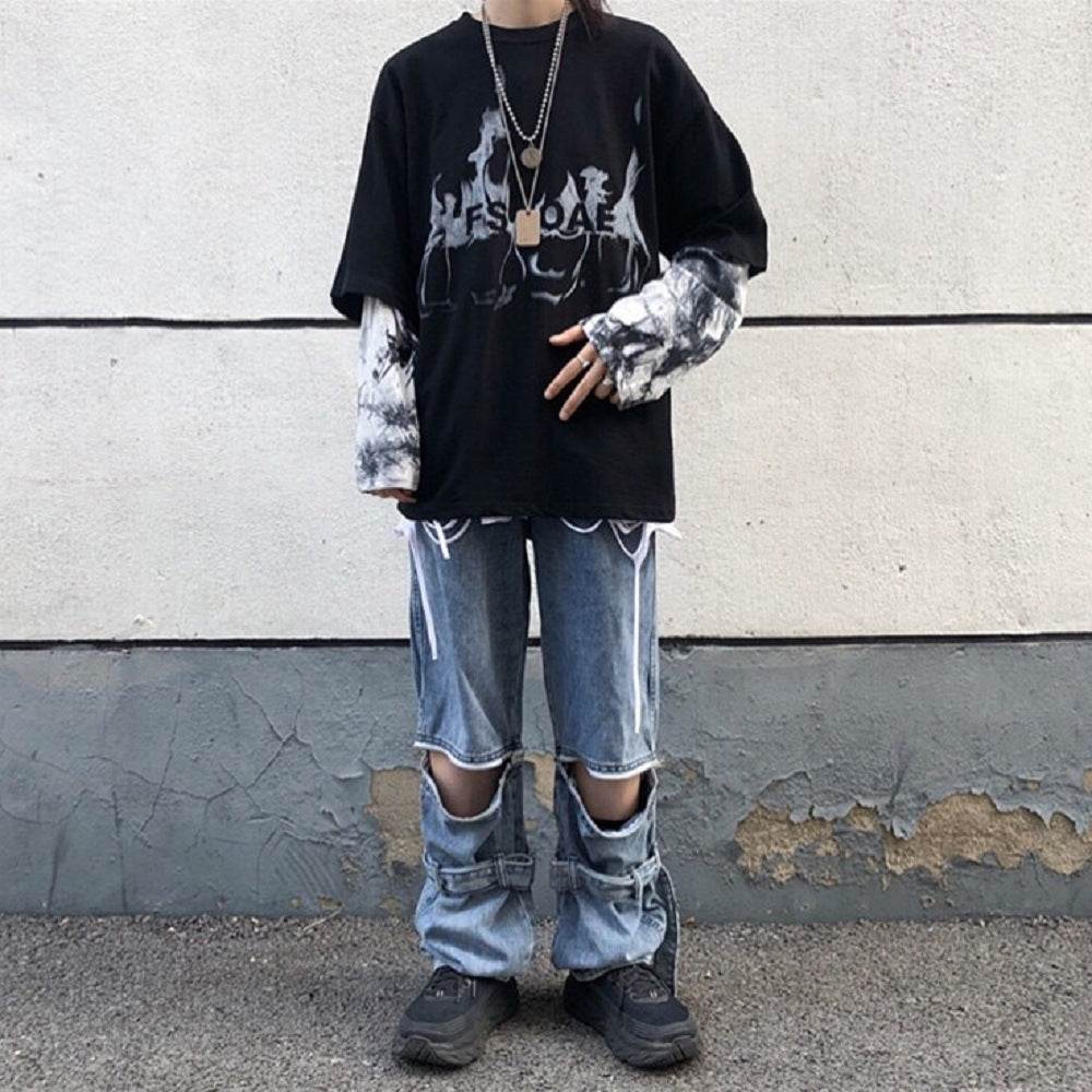 Street Personality Tie-Dye Flame Print Shirt MuddyStock