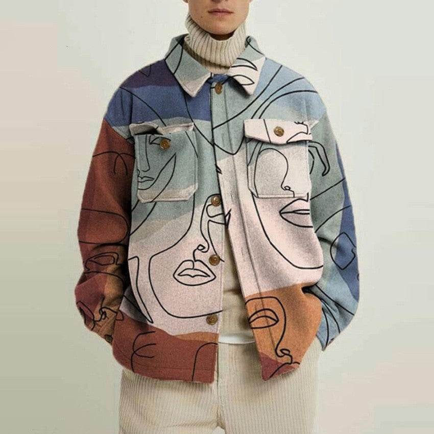 European And American Lapel Printed Loose Jacket For Men And Women Photo Color MuddyStock