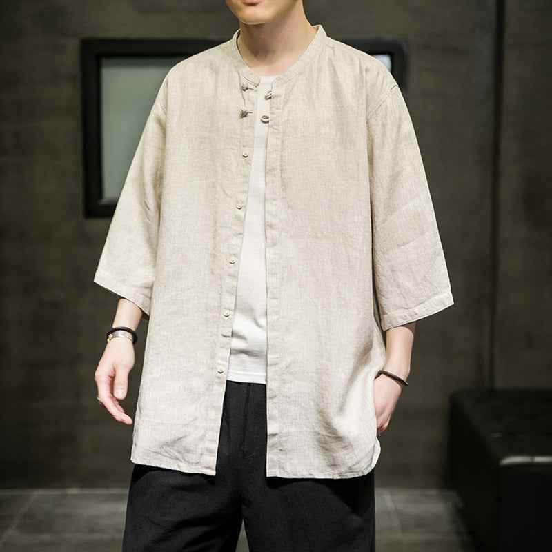 Spring And Summer Linen Quarter Sleeve Shirt Men's Antique Xianqi Large Tang Hanfu Cotton Linen Shirt Coat MuddyStock