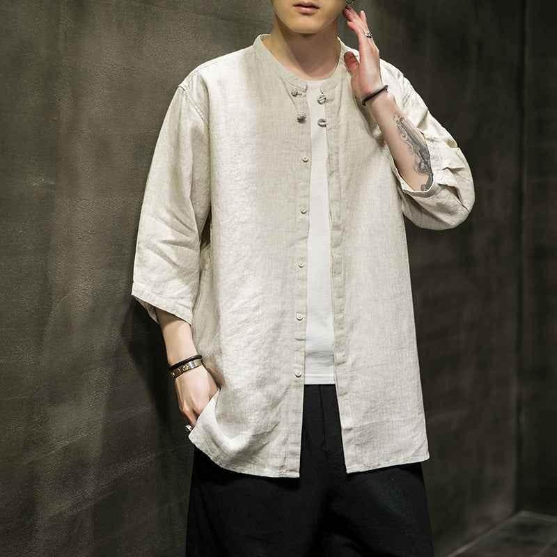Spring And Summer Linen Quarter Sleeve Shirt Men's Antique Xianqi Large Tang Hanfu Cotton Linen Shirt Coat MuddyStock