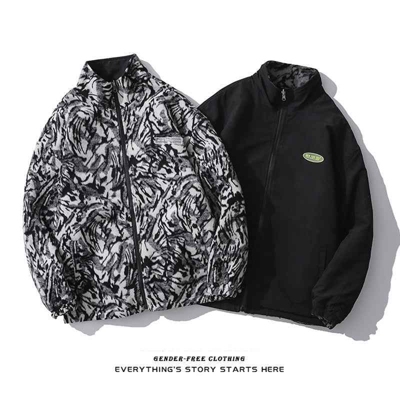 Double-Sided Wear Zebra Pattern Woolen Jacket For Men And Women MuddyStock
