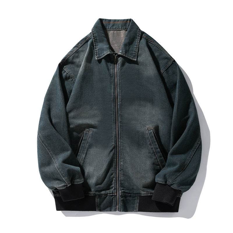 Retro Worn Looking Washed-out Denim Jacket For Men Dark Blue MuddyStock
